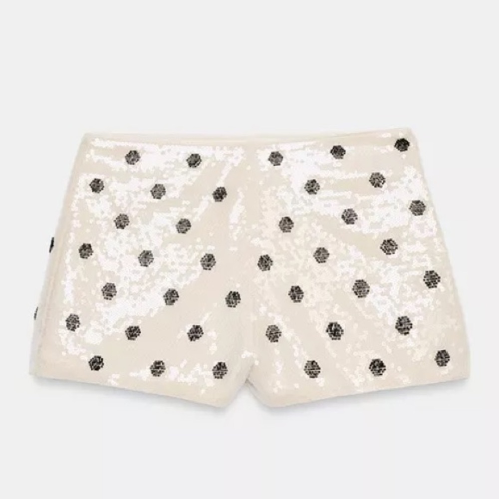 ZARA POLKA DOT SEQUIN MINI SHORTS - Picture 5 of 9